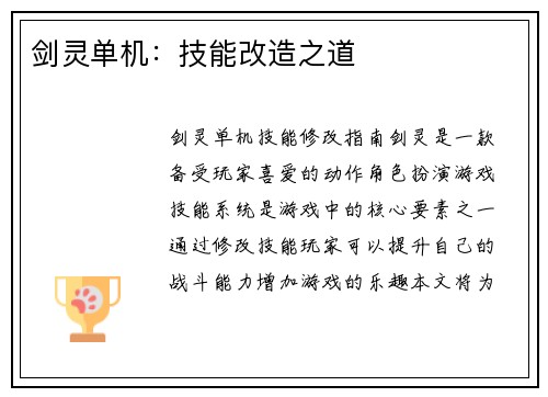 剑灵单机：技能改造之道